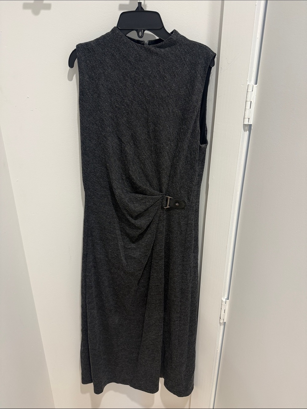 Lauren Ralph Lauren Dark Gray Sleeveless Midi Dress with Side Buckle